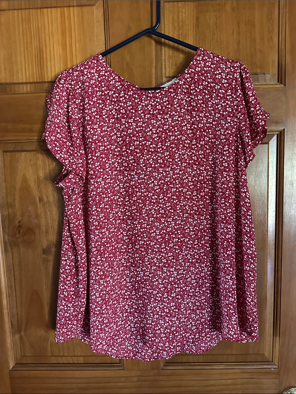 LOFT Red Floral Flutter-Sleeve Blouse